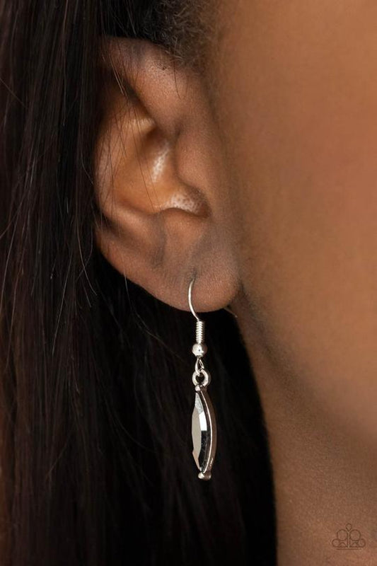 Flight of FANCINESS - Silver/Hematite Rhinestone Feather Inspired Paparazzi Necklace & matching earrings