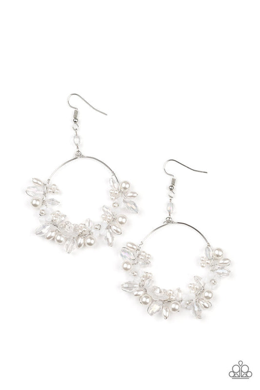 Floating Gardens - White Pearls & Floral Frames/Iridescent Accent Paparazzi Earrings