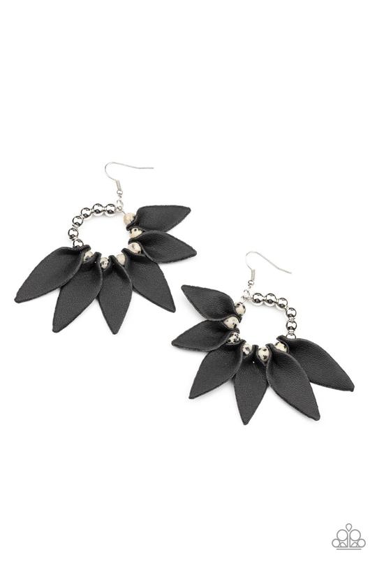 Flower Child Fever - Black Leather Petal Paparazzi Earrings