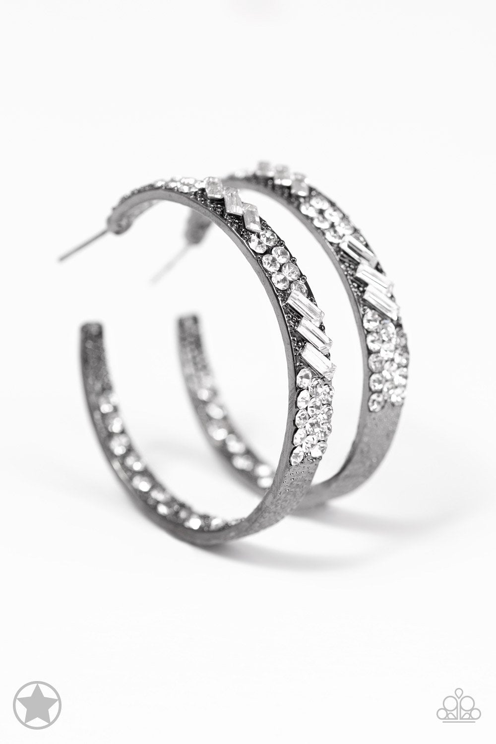 GLITZY by Association - Gunmetal/White Rhinestones Paparazzi Earrings