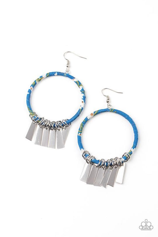 Garden Chimes - Blue Floral Fabric Paparazzi Earrings