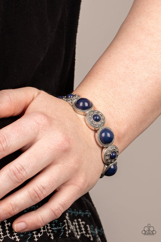 Garden Flair - Blue Beaded Studded Floral Frame Paparazzi Stretch Bracelet