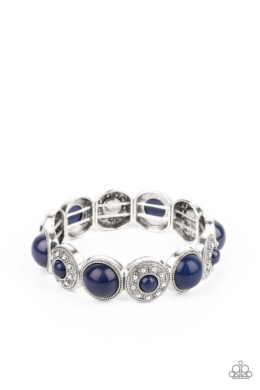 Garden Flair - Blue Beaded Studded Floral Frame Paparazzi Stretch Bracelet