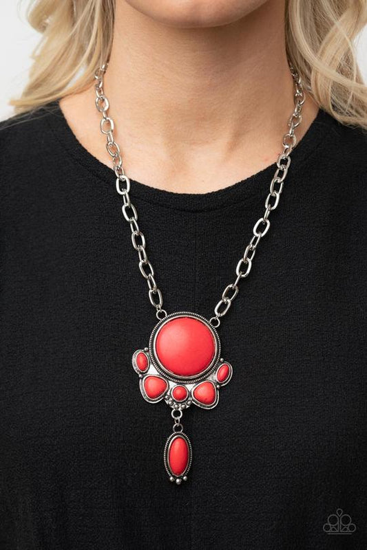 Geographically Gorgeous - Red Oversized Stone Pendant Paparazzi Necklace & matching earrings