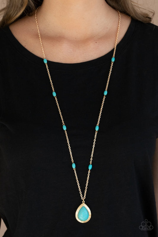 Go Tell It On The MESA - Gold Chain/Turquoise Stone Pendant Paparazzi Necklace & matching earrings