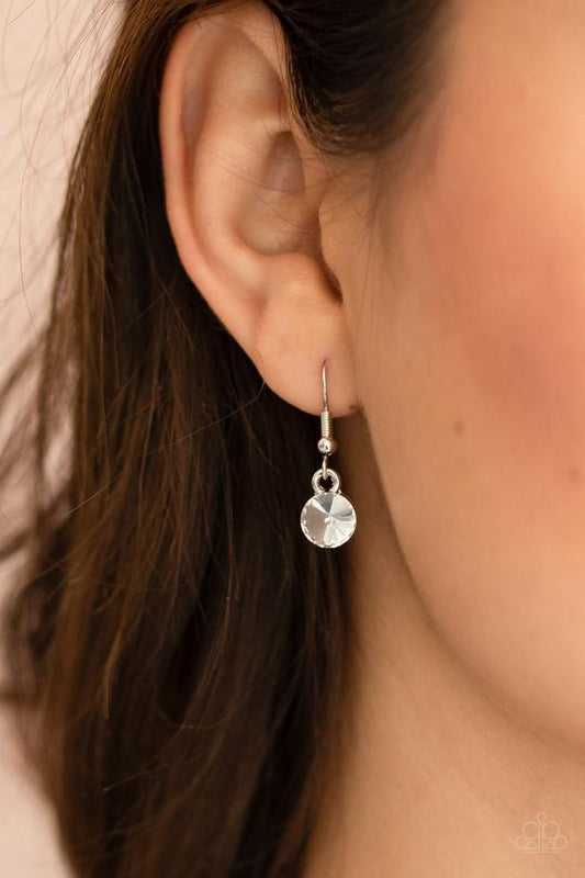 Gorgeously Glacial - White Oversized Rhinestone Paparazzi Necklace & matching earrings - June Life Of The Party Exclusive
