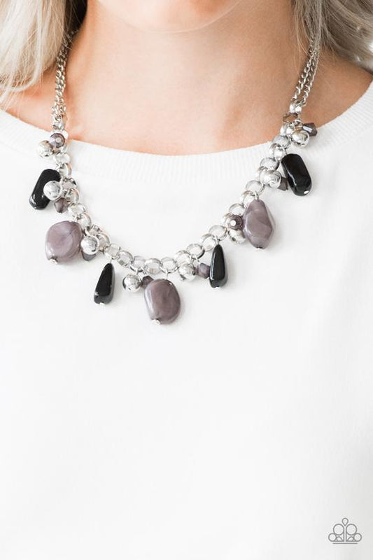 Grand Canyon Grotto - Black Faux Rock Whimsical Fringe Paparazzi Necklace & matching earrings