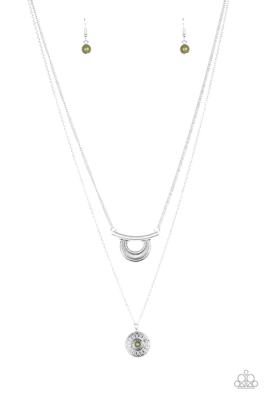 Gypsy Go-Getter - Green Bead Paparazzi Pendant Necklace & matching earrings