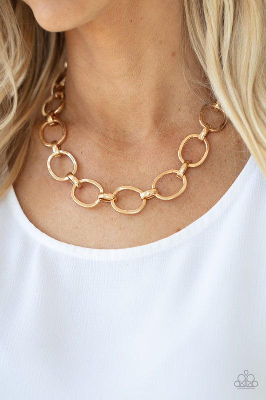HAUTE-ly Contested - Gold Oversized Ovals & Links Paparazzi Necklace & matching earrings