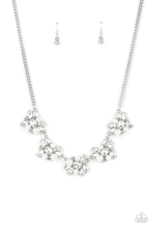 HEIRESS of Them All - White Pearl & Rhinestone Cluster Paparazzi Necklace & matching earrings