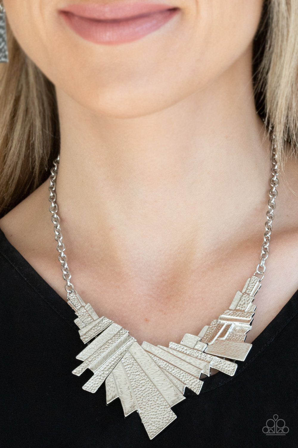 Happily Ever AFTERSHOCK - Silver Industrial Inspired Paparazzi Necklace & matching earrings