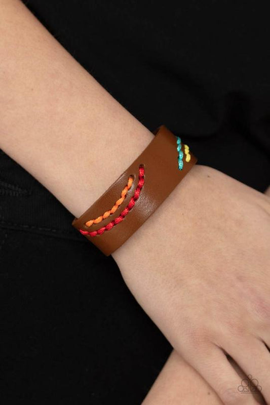 Harmonic Horizons - Multi Colored Thread Stitched Paparazzi Snap Bracelet