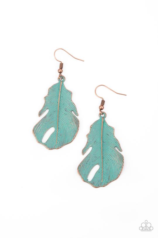 Heads QUILL Roll - Copper Feather/Patina Finish Paparazzi Earrings