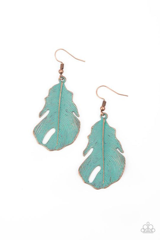 Heads QUILL Roll - Copper Feather/Patina Finish Paparazzi Earrings