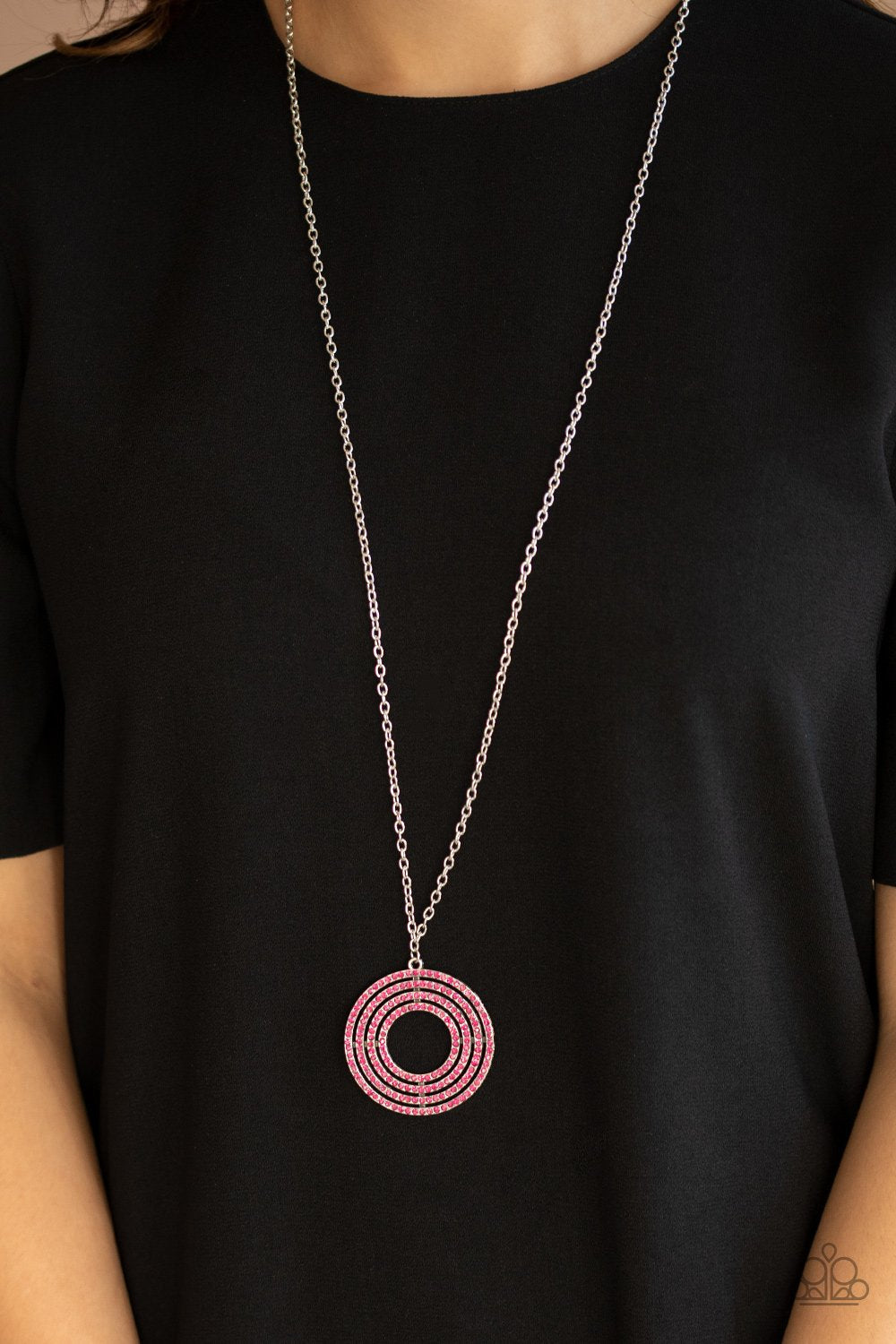 High Value Target - Pink Rhinestone Pendant Paparazzi Necklace & matching earrings