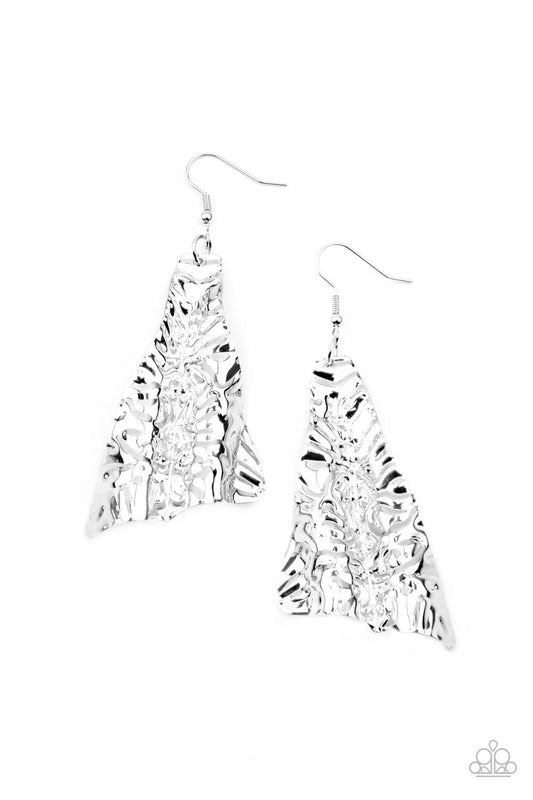 How FLARE You! - Silver Embossed Flared Frame Rippling Effect Paparazzi Earrings