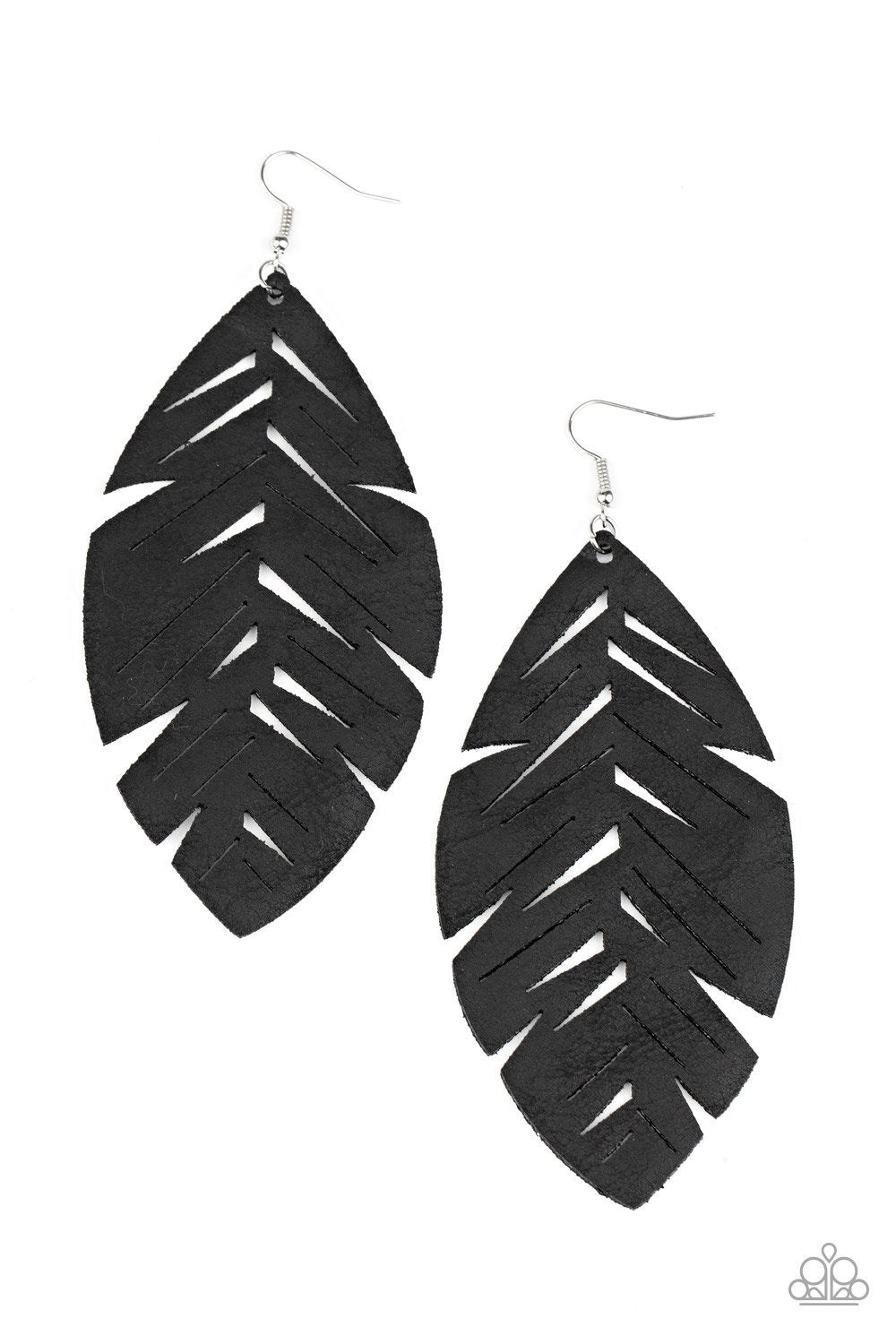 I Want to Fly - Black Leather Feather Paparazzi Earrings