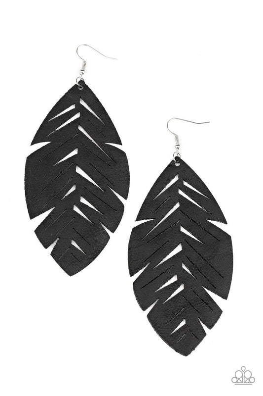 I Want to Fly - Black Leather Feather Paparazzi Earrings