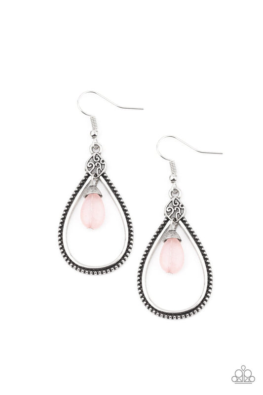 I'll Believe It ZEN I See It - Pink Stone Bead Paparazzi Teardrop Earrings