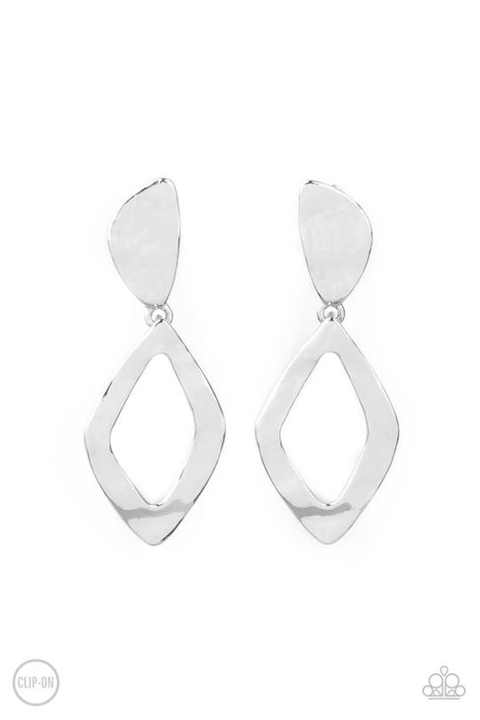 Industrial Gallery - Silver Kite-Shaped Frame Paparazzi CLIP ON Earrings