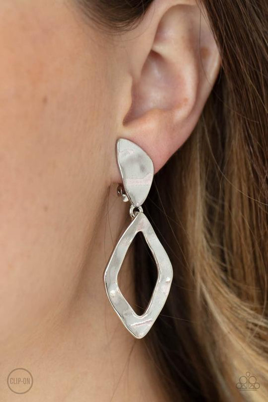 Industrial Gallery - Silver Kite-Shaped Frame Paparazzi CLIP ON Earrings