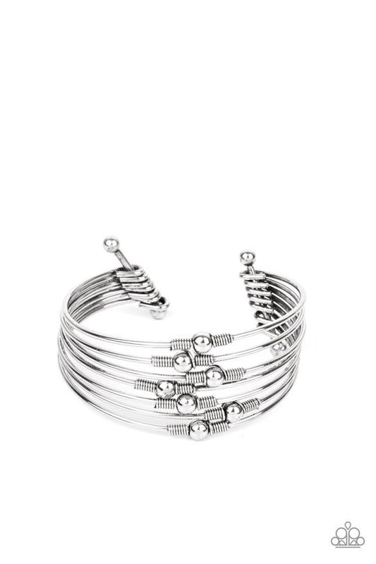 Industrial Intricacies - Silver Wire Fittings/Silver Beaded Paparazzi Cuff Bracelet