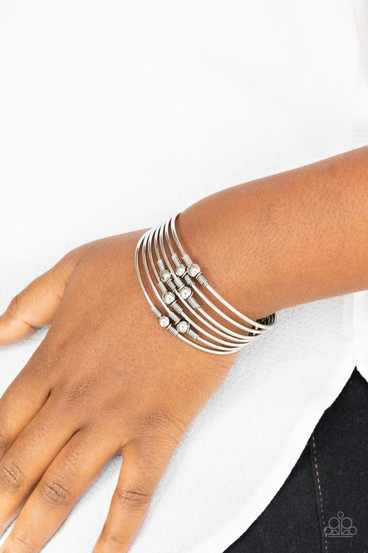 Industrial Intricacies - Silver Wire Fittings/Silver Beaded Paparazzi Cuff Bracelet