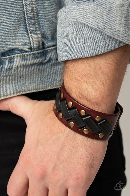 LACES Loaded - Brass Accents/Black & Brown Leather Paparazzi  Men's Snap Bracelet