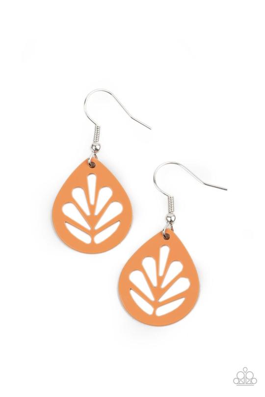 LEAF Yourself Wide Open - Orange Leaf Stenciled Paparazzi Earrings