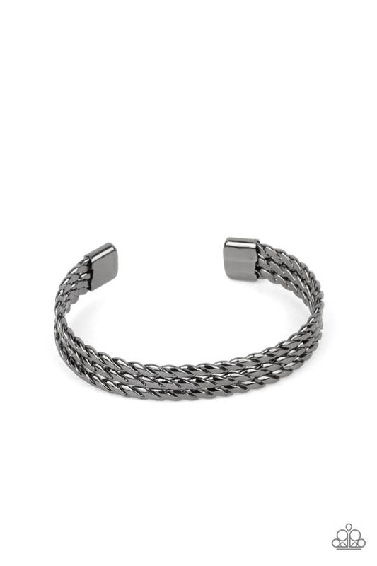 Line of Scrimmage - Gunmetal Flattened Wire Paparazzi Men's Cuff Bracelet