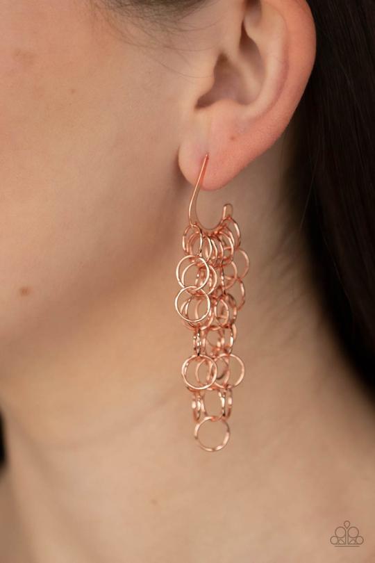 Long Live The Rebels - Copper Link Strand Paparazzi Rebellious Fringe Earrings