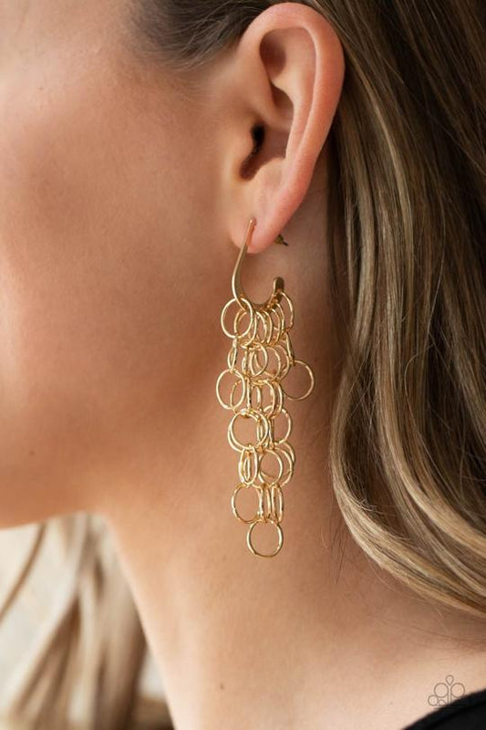 Long Live The Rebels - Gold Ring Fringe Dainty Hook Paparazzi Earrings