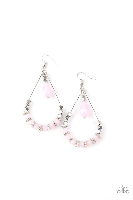 Lovely Lucidity - Pink Dewy Crystal-Like Beaded Teardrop Paparazzi Earrings