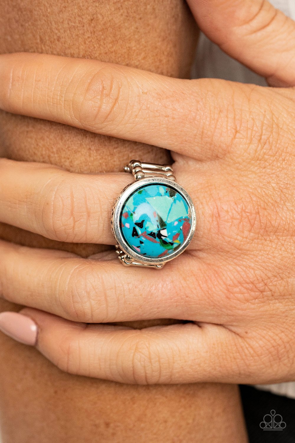 Marble Mosaic - Blue Faux Marble Speckled Bead Ring