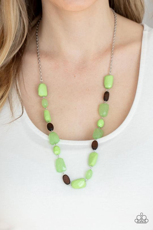 Meadow Escape - Green Apple & Dainty Wooden Beaded Paparazzi Necklace & matching earrings