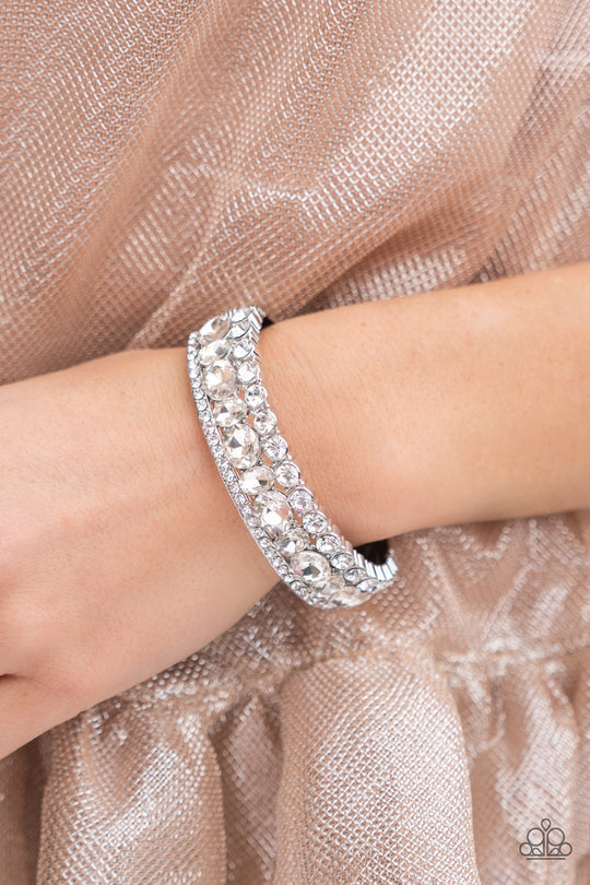 Mega Megawatt - White Mismatched Rhinestone Paparazzi Hinge Bracelet