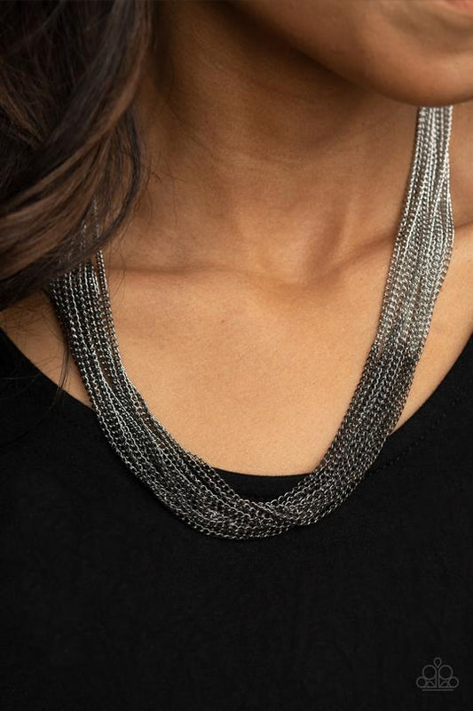 Metallic Merger - Gunmetal & Silver Chain Paparazzi Necklace & matching earrings