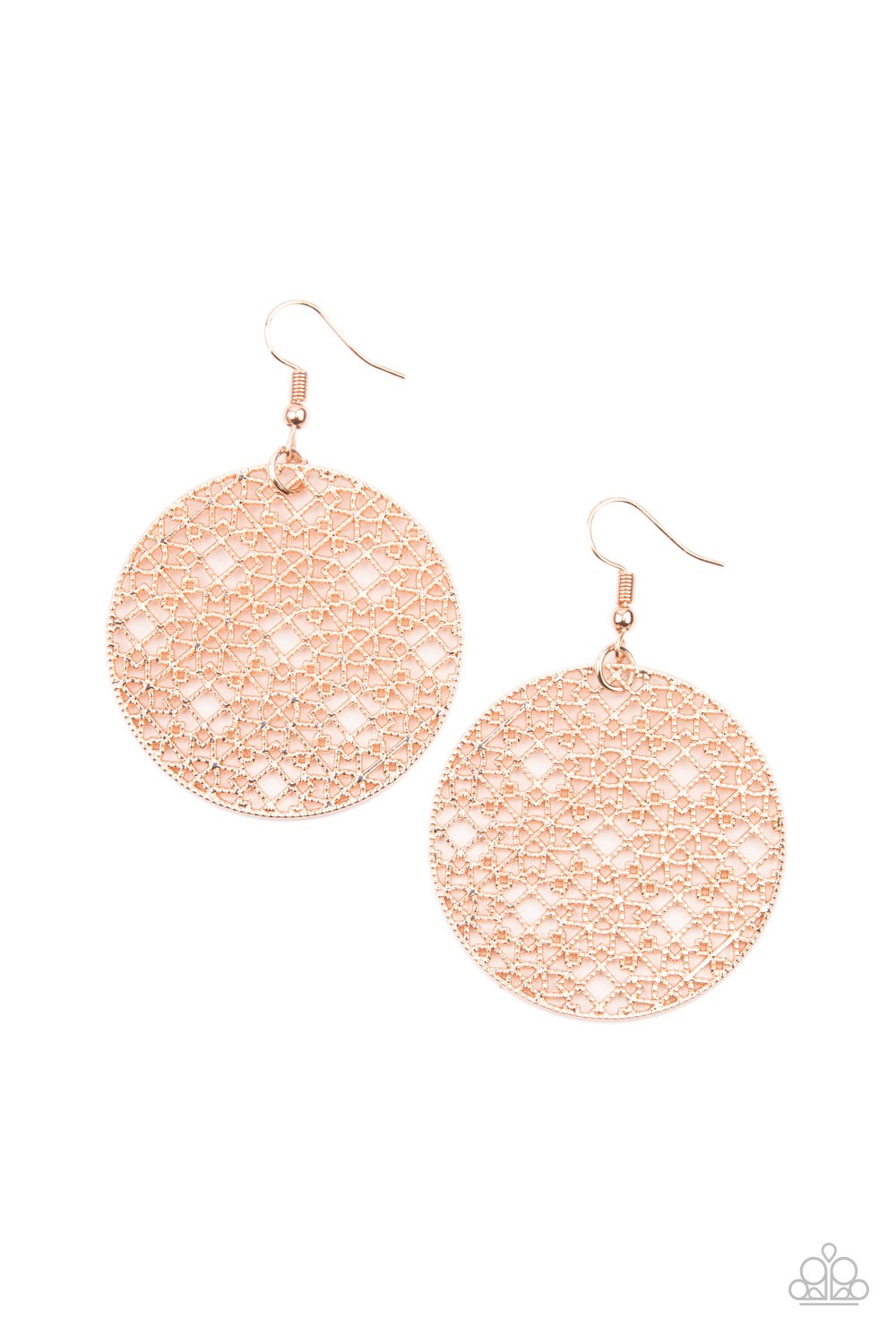 Metallic Mosaic - Rose Gold Studded Filigree Paparazzi Earrings