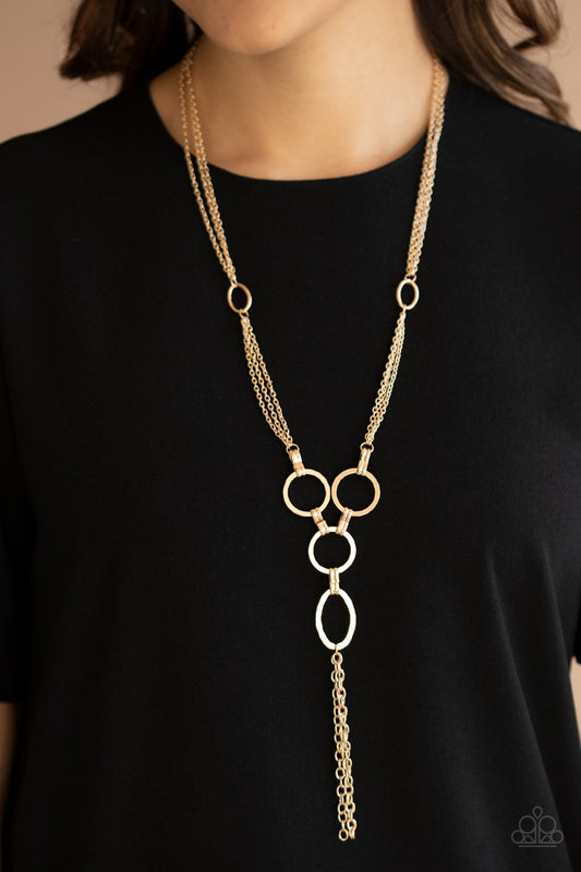 Metro Mechanics - Gold Rings & Ovals Linked Industrial Style Pendant Paparazzi Necklace & matching earrings