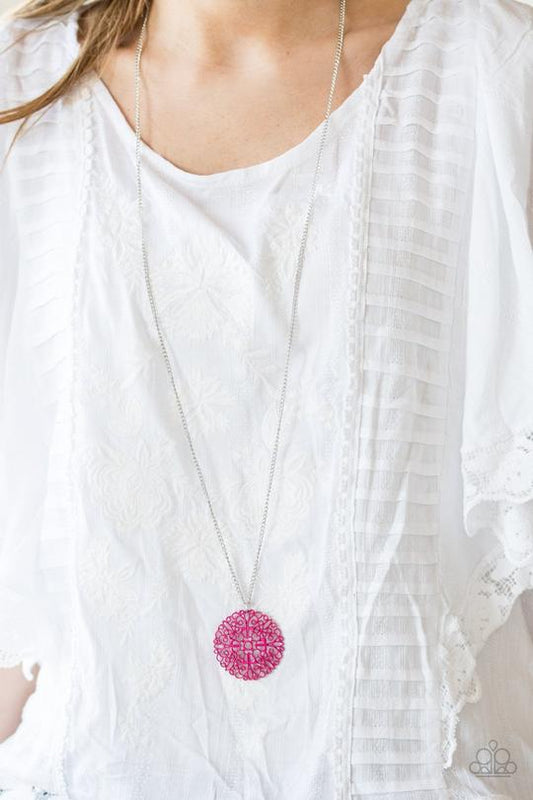 Midsummer Musical - Pink Filigree Pendant Paparazzi Necklace & matching earrings