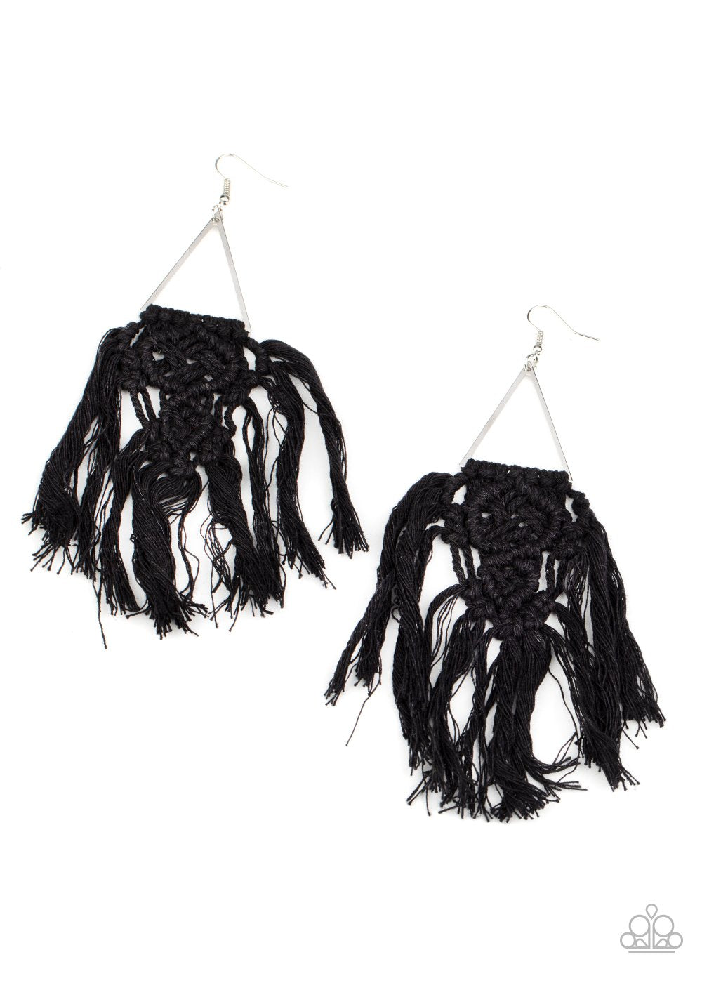 Modern Day Macrame - Black Threaded Ornately Knotted Tassel Paparazzi Earrings