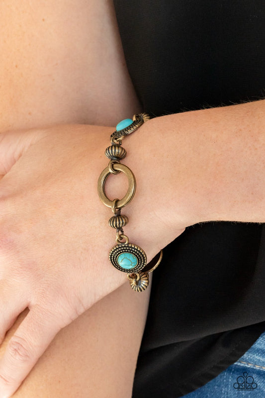 Musical Mountains - Brass Hoops & Beads/Turquoise Stone Paparazzi Adjustable Bracelet