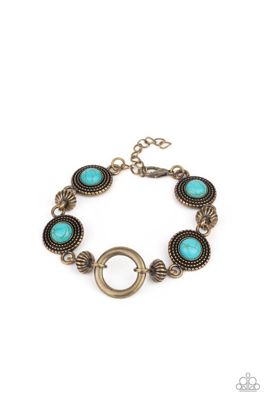 Musical Mountains - Brass Hoops & Beads/Turquoise Stone Paparazzi Adjustable Bracelet