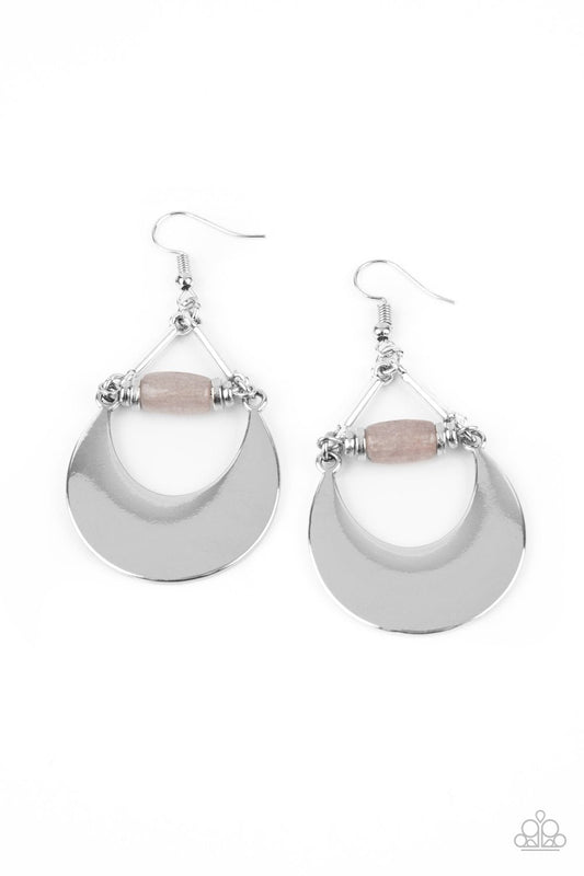 Mystical Moonbeams - Silver Crescent Frame / Gray Stone Bead Paparazzi Earrings