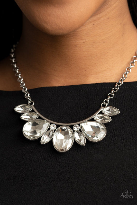 Never SLAY Never - White Rhinestone Paparazzi Statement Necklace & matching earrings