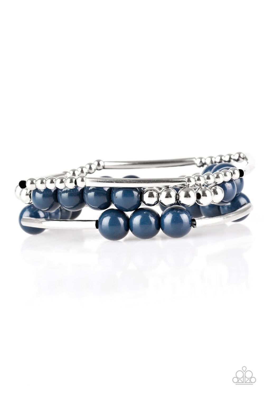 New Adventures - Blue & Silver Mismatched Beaded Set of 3 Paparazzi Stretch Bracelets