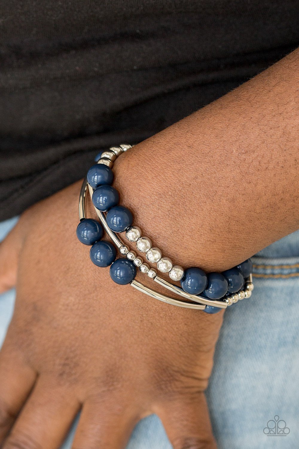 New Adventures - Blue & Silver Mismatched Beaded Set of 3 Paparazzi Stretch Bracelets