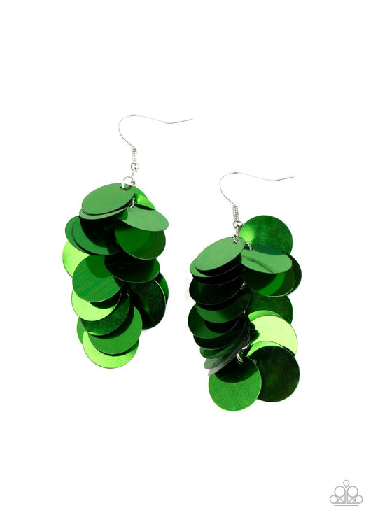 Now You SEQUIN It - Green Bubbly Metallic Sequins Paparazzi Earrings