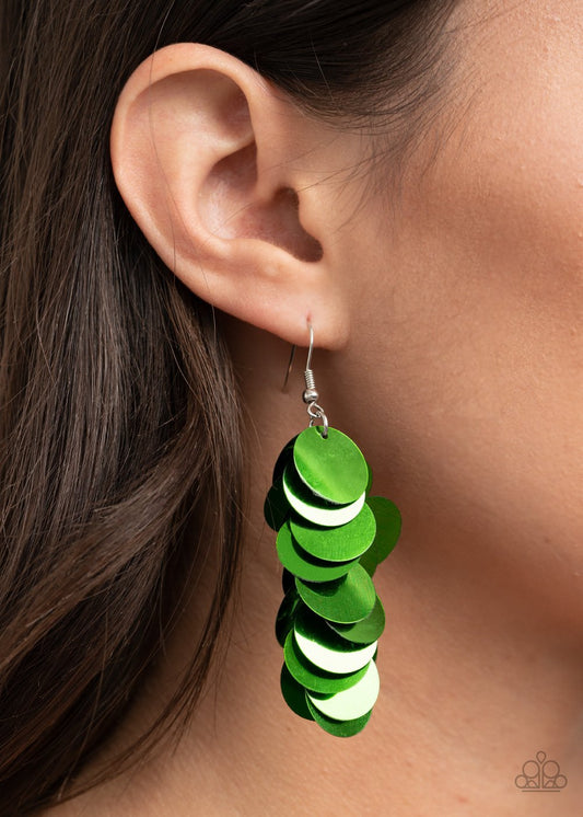 Now You SEQUIN It - Green Bubbly Metallic Sequins Paparazzi Earrings