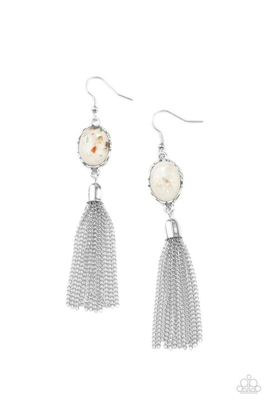 Oceanic Opalescence - White Bead & Flecks of Shells Paparazzi Earrings